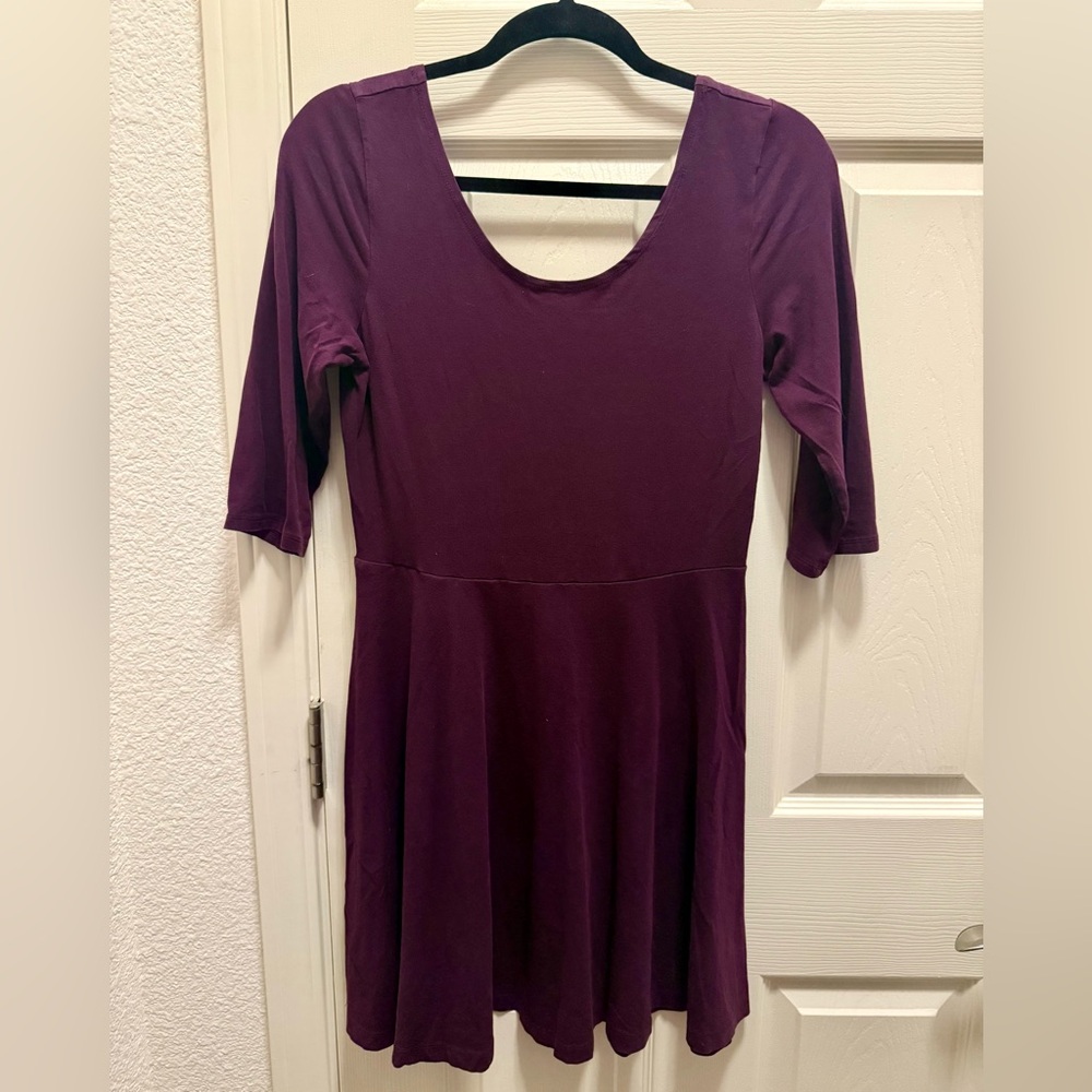 Express Dark Purple A-Line 3/4 Sleeve Dress